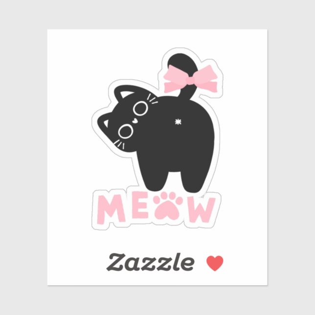 Cute Pink “Meow” Cat Kawaii Black Kitty Girly  (Sheet)