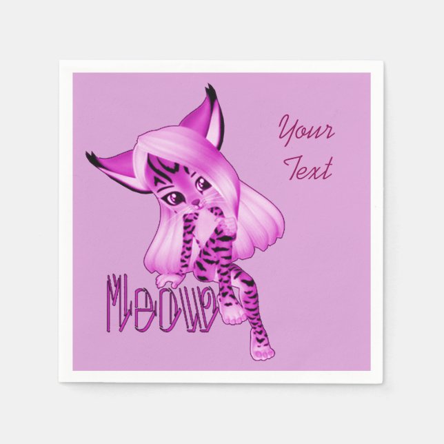Cute Pink Meow Tiger Cat Napkins (Front)
