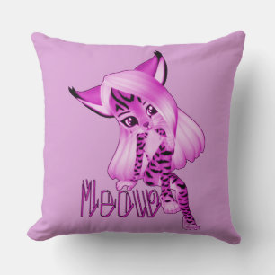 Cute Pink Meow Tiger Cat Throw Pillow