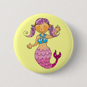 Cute pink mermaid 6 cm round badge