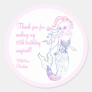 Cute Pink Mermaid Birthday Party Thank You Favor Classic Round Sticker