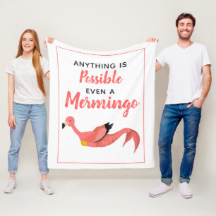 Cute Pink Mermaid Flamingo Inspirational Quote  Fleece Blanket
