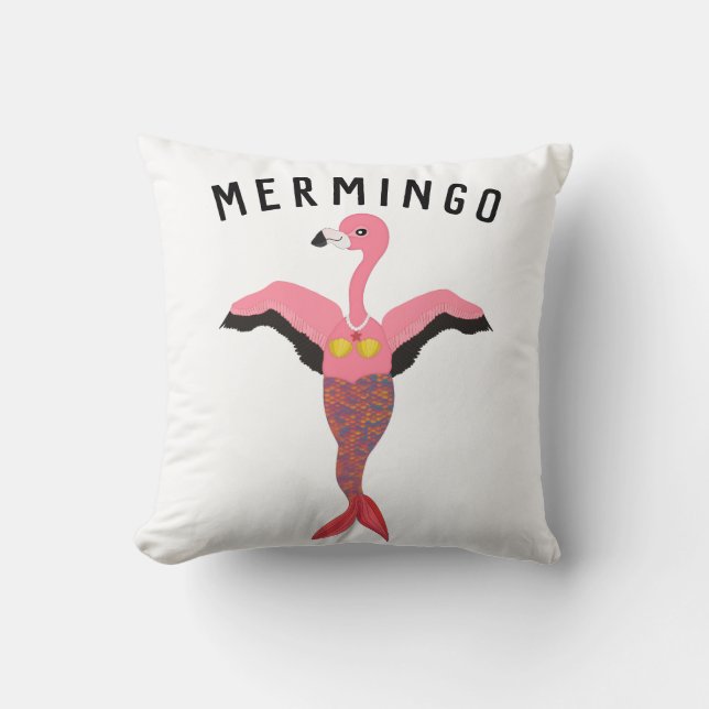 Cute Pink Mermaid Flamingo Magical Bird Artwork Cushion (Front)