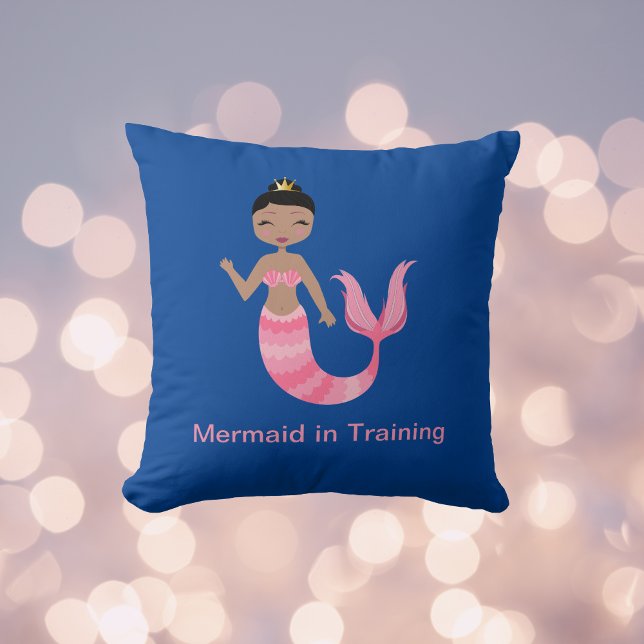 Cute Pink Mermaid in Training on Blue Cushion (Creator Uploaded)