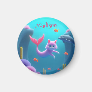 Cute Pink Mermaid Kitten Magnet