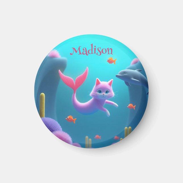 Cute Pink Mermaid Kitten Magnet (Front)