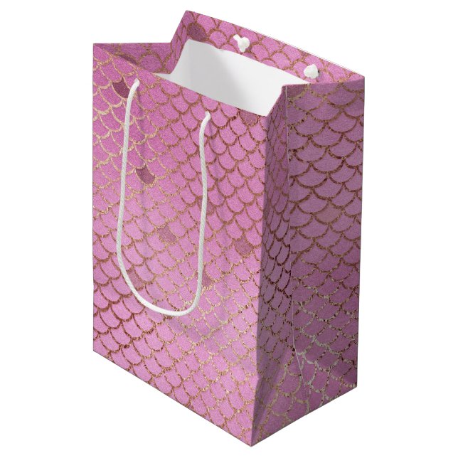 Cute Pink Mermaid Scales for a Birthday Party Medium Gift Bag (Front Angled)