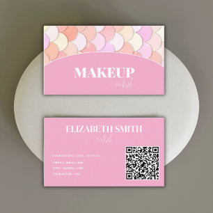 cute pink mermaid scales QR code makeup artis  Business Card