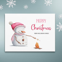 Cute Pink Merry Christmas Snowman Marshmallows