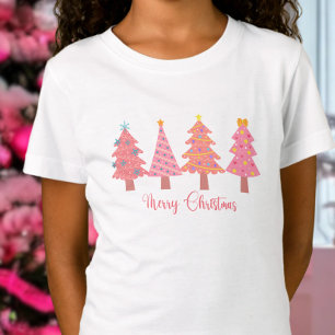 Cute Pink Merry Christmas Tree T-Shirt