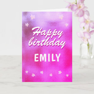 Cute Pink Metallic Foil Star Girly Birthday Card