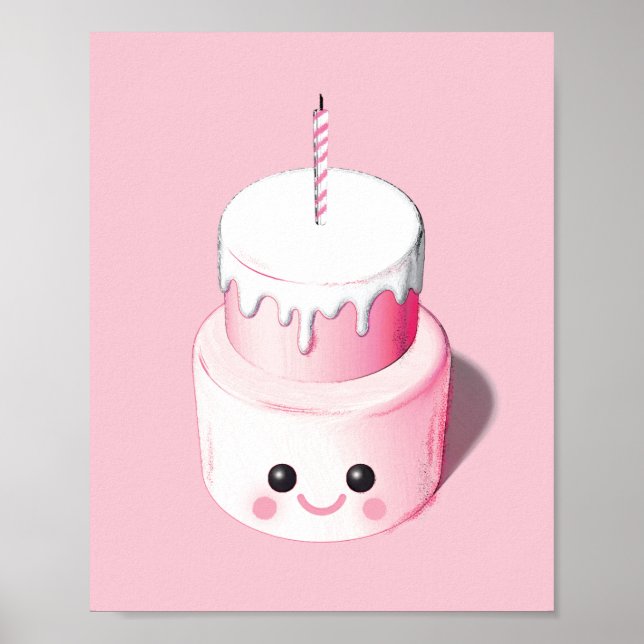 Cute Pink Mini Cake Illustration Print (Front)