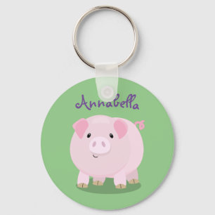 Cute pink miniature pig cartoon illustration key ring