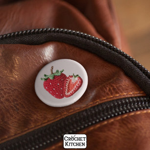 Cute Pink Minimal Granny Chic Crochet Strawberry 6 Cm Round Badge