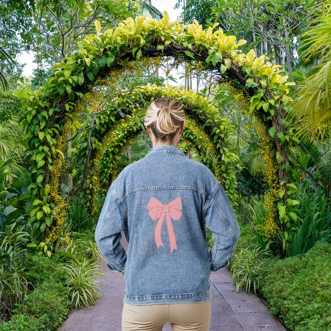 Cute Pink Minimalist Bow Coquette Denim Jacket (Creator Uploaded)