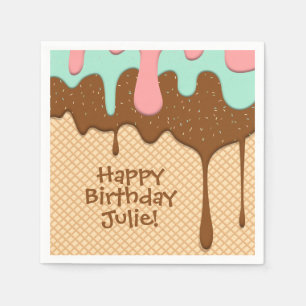cute pink, mint and chocolate ice cream cone napkin