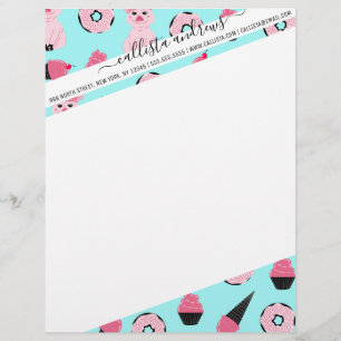 Cute Pink Mint Piggy Doughnut Ice Cream Cone Patte Custom Letterhead