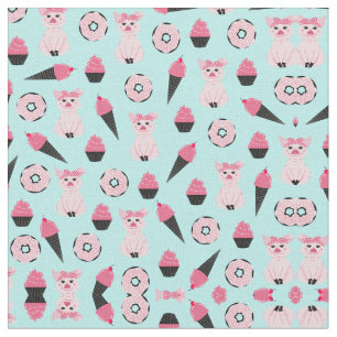Cute Pink Mint Piggy Doughnut Ice Cream Cone Patte Fabric