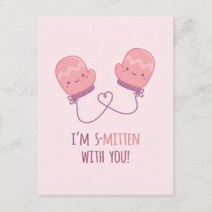 Cute Pink Mittens Together Forever Love Pun Postcard