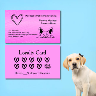Cute Pink Mobile Pet Grooming 10-Visit Loyalty Business Card
