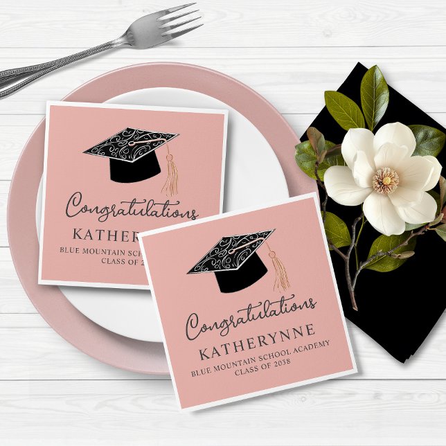 Cute Pink Modern Feminine Graduation Party Napkin (Cute Pink Modern Feminine Graduation Party Napkins)