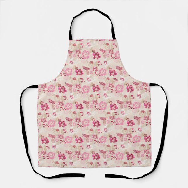 Cute pink modern flowers pattern apron (Front)