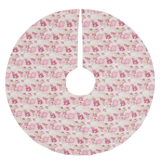 Cute pink modern flowers pattern brushed polyester tree skirt (Front)