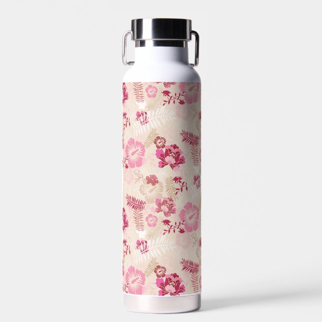 Cute pink modern flowers pattern High-Top sneakers Water Bottle (Front)