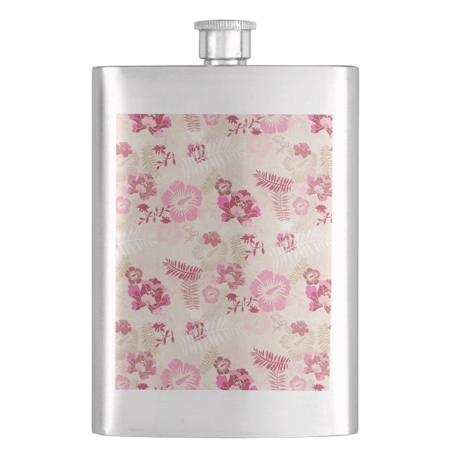 Cute pink modern flowers pattern hip flask (Front)