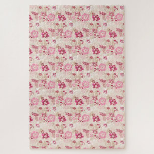 Cute pink modern flowers pattern jigsaw puzzle