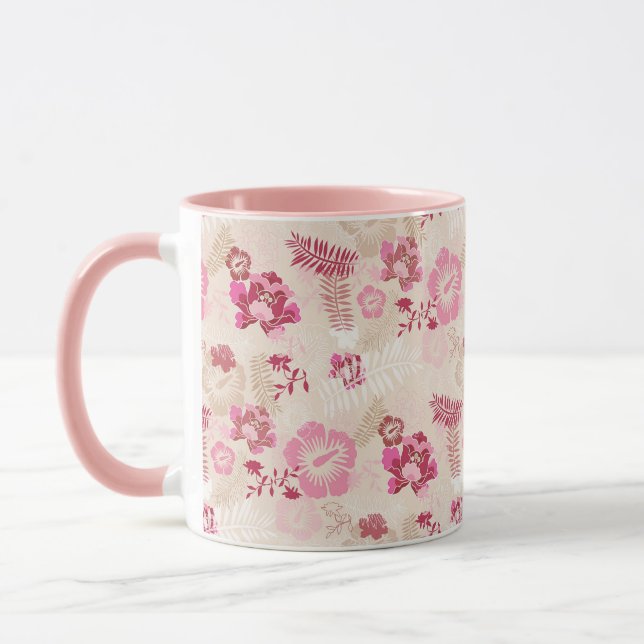 Cute pink modern flowers pattern mug (Left)