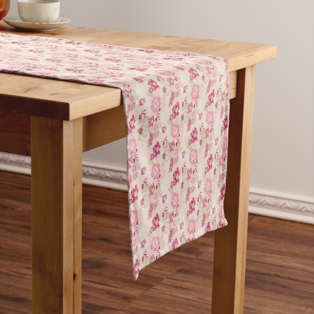 Cute pink modern flowers pattern short table runner (In Situ)
