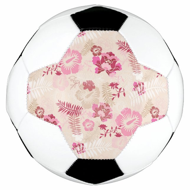 Cute pink modern flowers pattern soccer ball (Front)