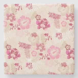 Cute pink modern flowers pattern stone coaster