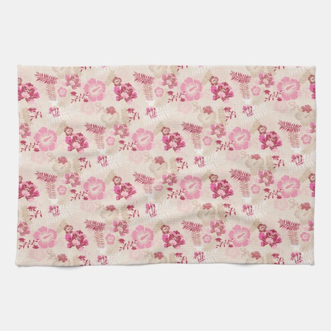Cute pink modern flowers pattern tea towel (Horizontal)
