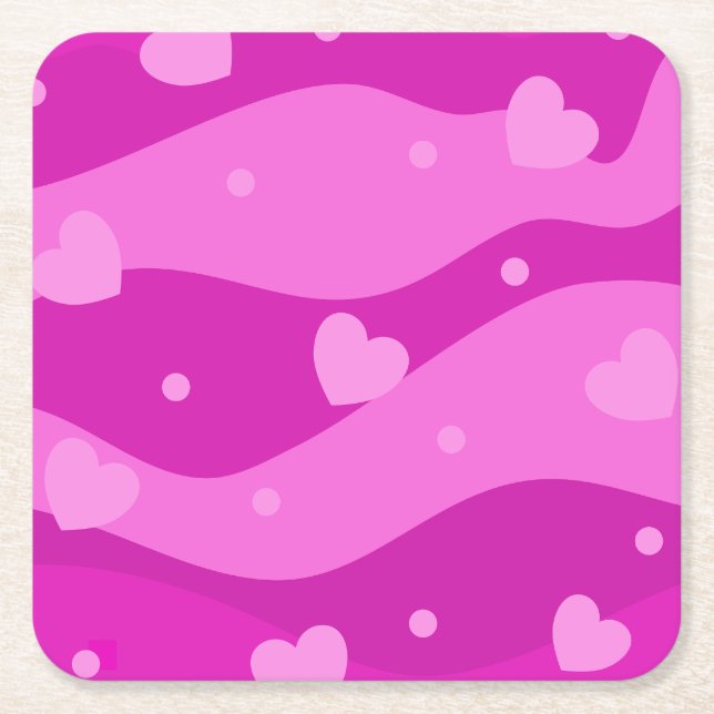 Cute pink modern trendy heart design square paper coaster (Front)