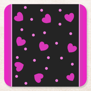 Cute pink modern trendy heart design square paper coaster