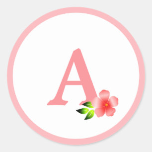 Cute pink monogram and flower classic round sticker