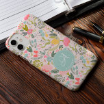 Cute pink monogram name personalised girly iPhone 12 case<br><div class="desc">Chic feminine phone case with pastel watercolor pink,  coral,  yellow,  blue,  and green hand painted blooms and foliage.                  Personalise it with your monogram and name!              Could be a pretty custom birthday gift for your girlfriend,  wife,  mother,  or sister.</div>