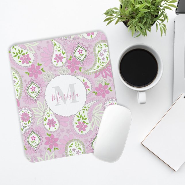 Cute Pink Monogram Personalized Mouse Pad (Creator Uploaded)