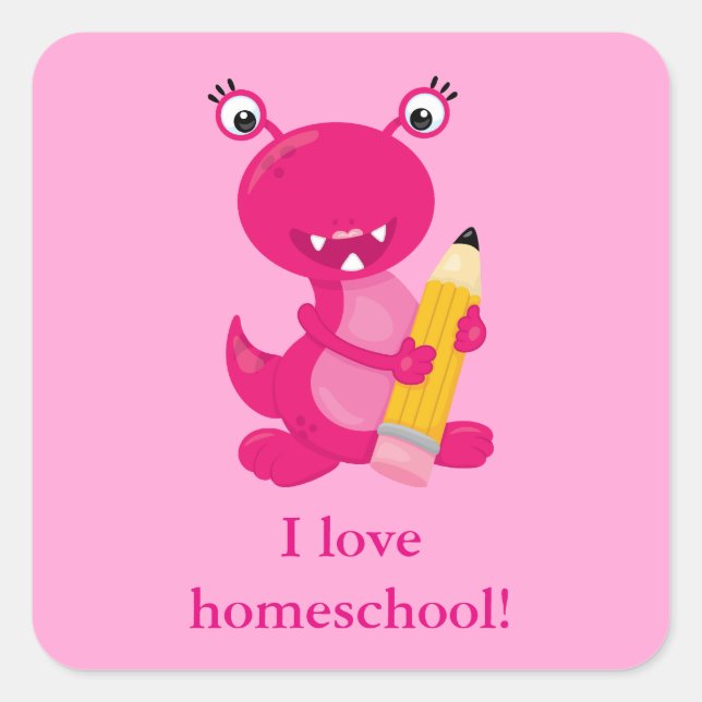 Cute Pink Monster Homeschool Square Sticker (Front)