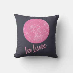 Cute Pink Moon Illustration French La Lune Blue Cushion