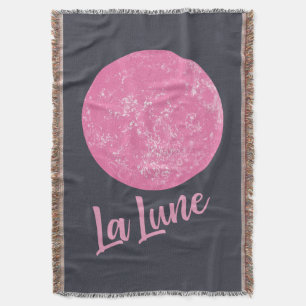Cute Pink Moon Illustration French La Lune Blue Throw Blanket
