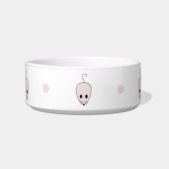 Cute Pink Mouse Cat Bowl Minimal Pet Design (Front)