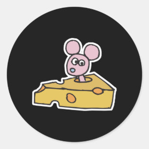 cute pink mouse in swiss cheese classic round sticker
