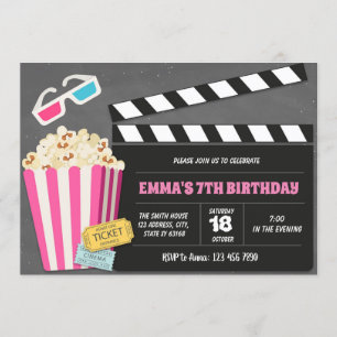Cute pink movie birthday party invitation