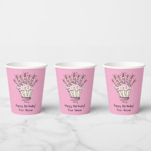 Cute pink muffin with candles Birthday party cups