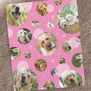Cute Pink Multi Photo Family Pet Fleece Blanket