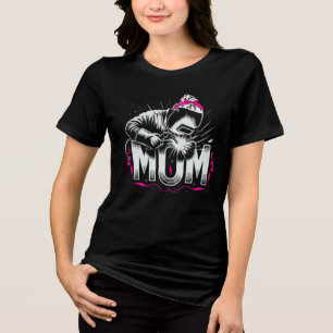 Cute Pink Mum Welder Striking An Arc Women's Tri-Blend Shirt