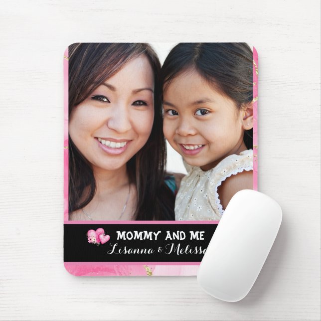 Cute Pink Mummy and Me Photo Mouse Pad (With Mouse)
